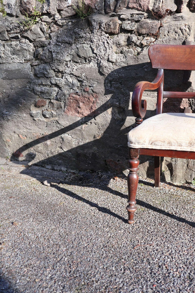 19th Century vernacular Regency Trafalgar scroll armchair cream upholstery c.1820-40
