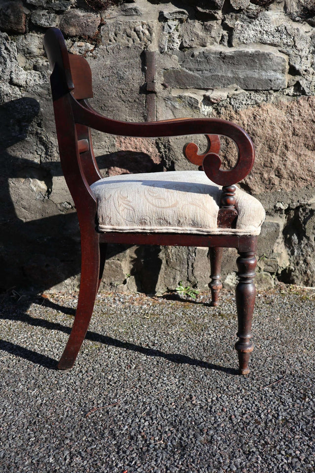 19th Century vernacular Regency Trafalgar scroll armchair cream upholstery c.1820-40