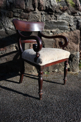 19th Century vernacular Regency Trafalgar scroll armchair cream upholstery c.1820-40