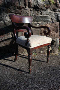 19th Century vernacular Regency Trafalgar scroll armchair cream upholstery c.1820-40