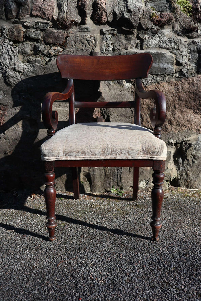 19th Century vernacular Regency Trafalgar scroll armchair cream upholstery c.1820-40